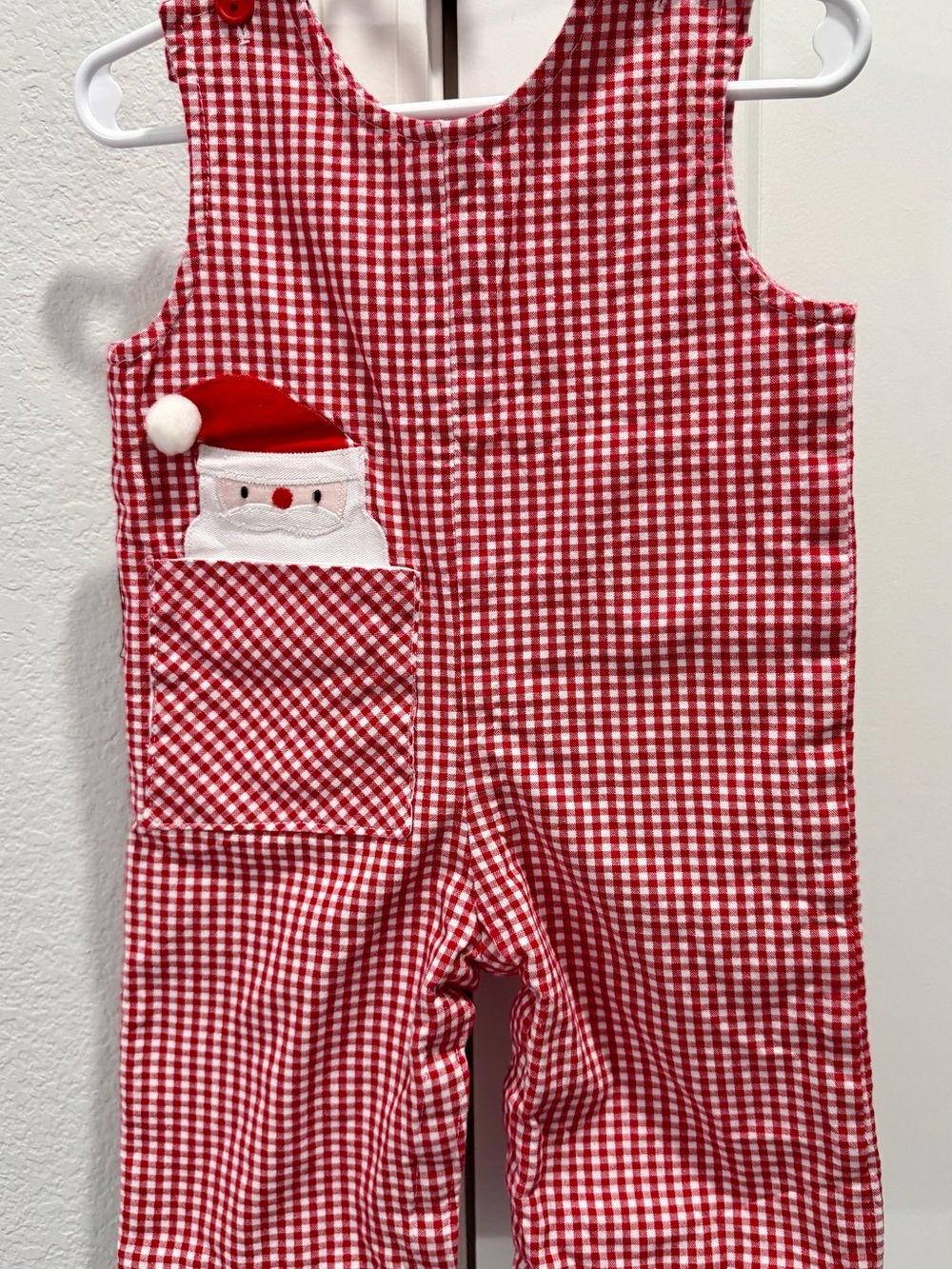 Funtasia Too Red Gingham Green Accents Christmas Santa Gift Long John Romper 12M